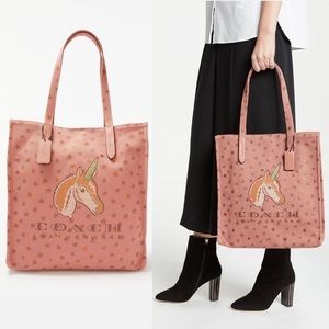 Coach Unicorn Star Print Canvas and Leather Tote Bag